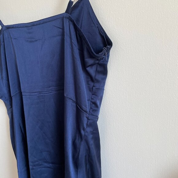 Zaful - Navy Blue Tie Front Satin Cami Dress - Picture 10 of 16